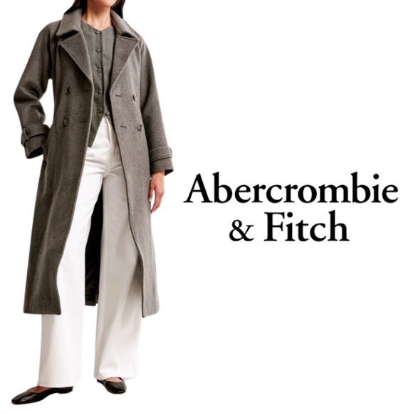 Abercrombie & Fitch Wool-Blend Charcoal Grey Trench Coat - Size Small - Picture 1 of 16